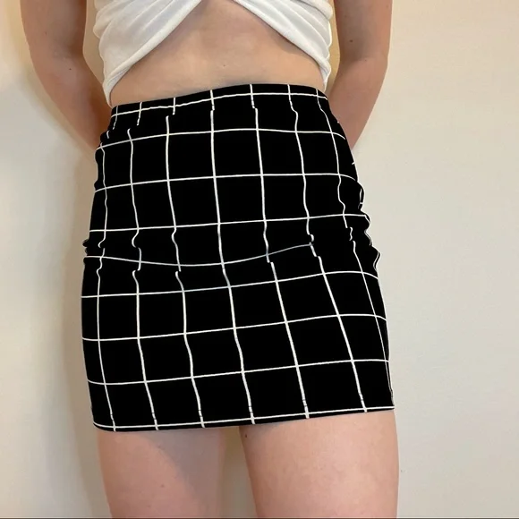 SHEIN Skirts Shein Grid Bodycon Skirt Black And White Poshmark - Main Image